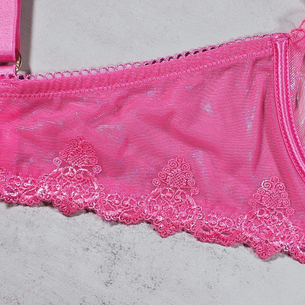 Honey Birdette Natalie Pink Sheer Embroidered Balconette Bra Size 38DD - Picture 11 of 11